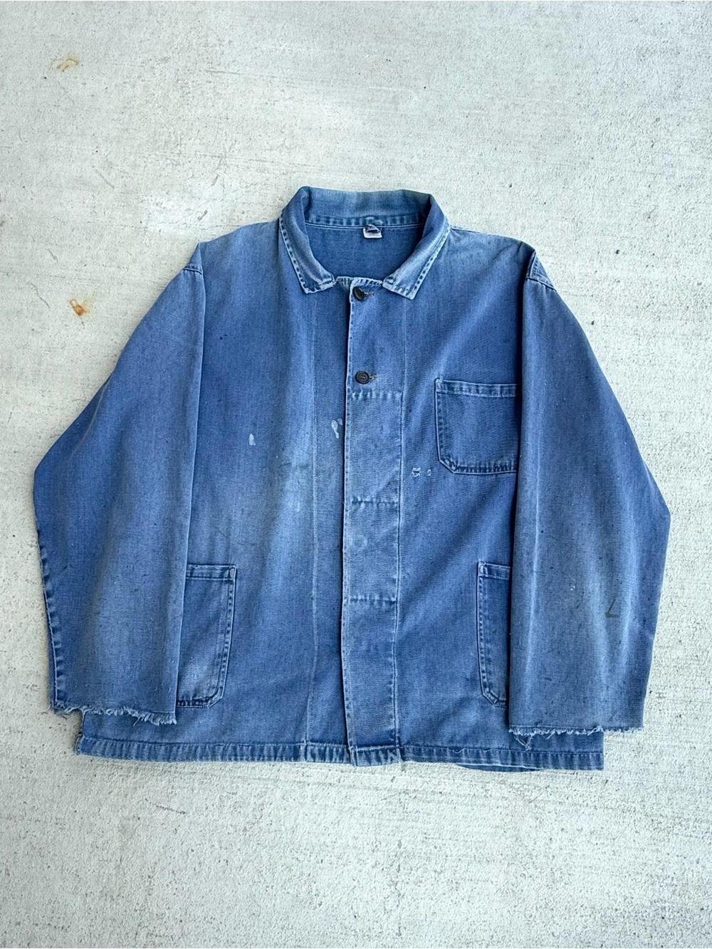 Vintage 70s 80s Faded Distressed French Chore Work Jacket